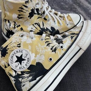 Converse Yellow and Black Floral High-Tops